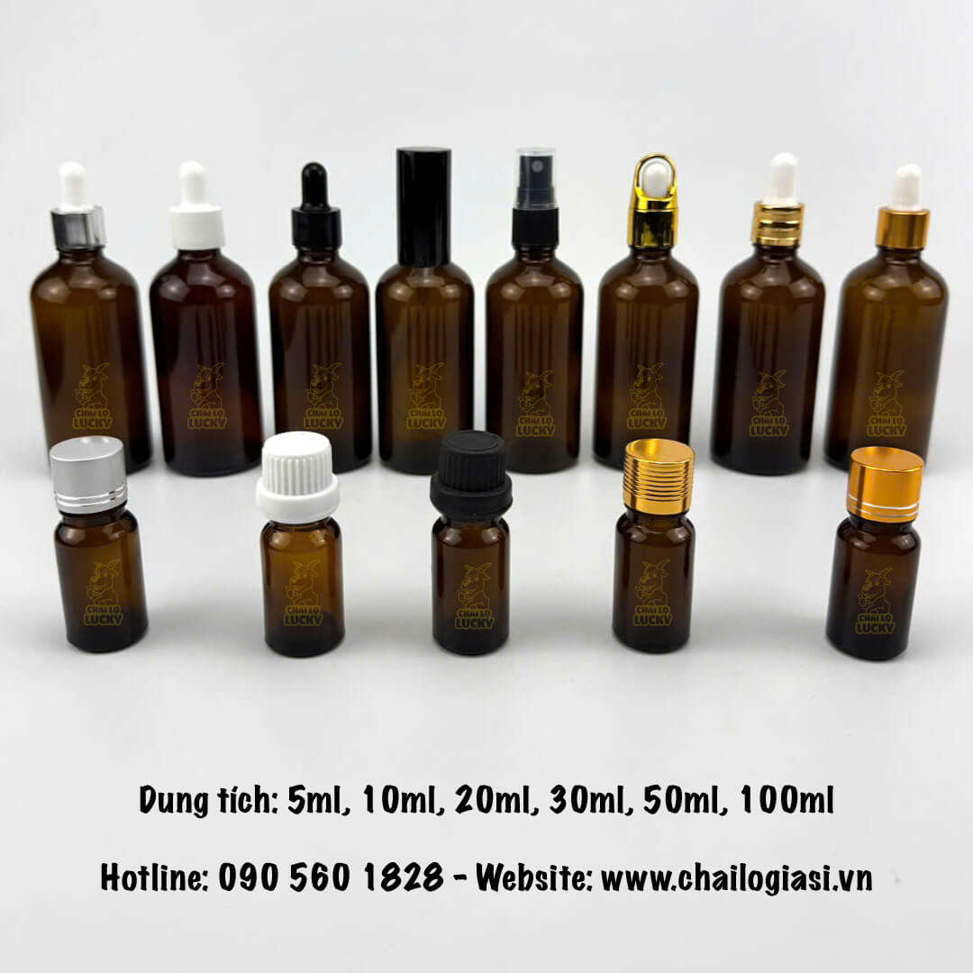chai thuỷ tinh màu nâu đựng tinh dầu 5ml đến 100ml