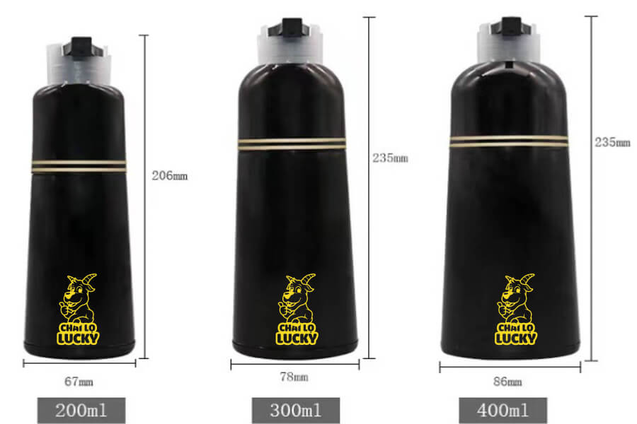 kích thước Chai Đựng Dầu Gội Phủ Bạc 200ml 300ml 400ml 500ml