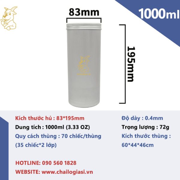 kích thước hũ nhôm đựng trà 1000ml