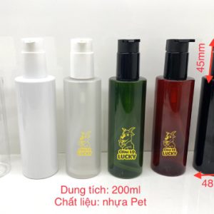 Kích thước Chai Nhựa Pet Vòi Ấn 200ml Màu Đen Xanh Nâu Trắng