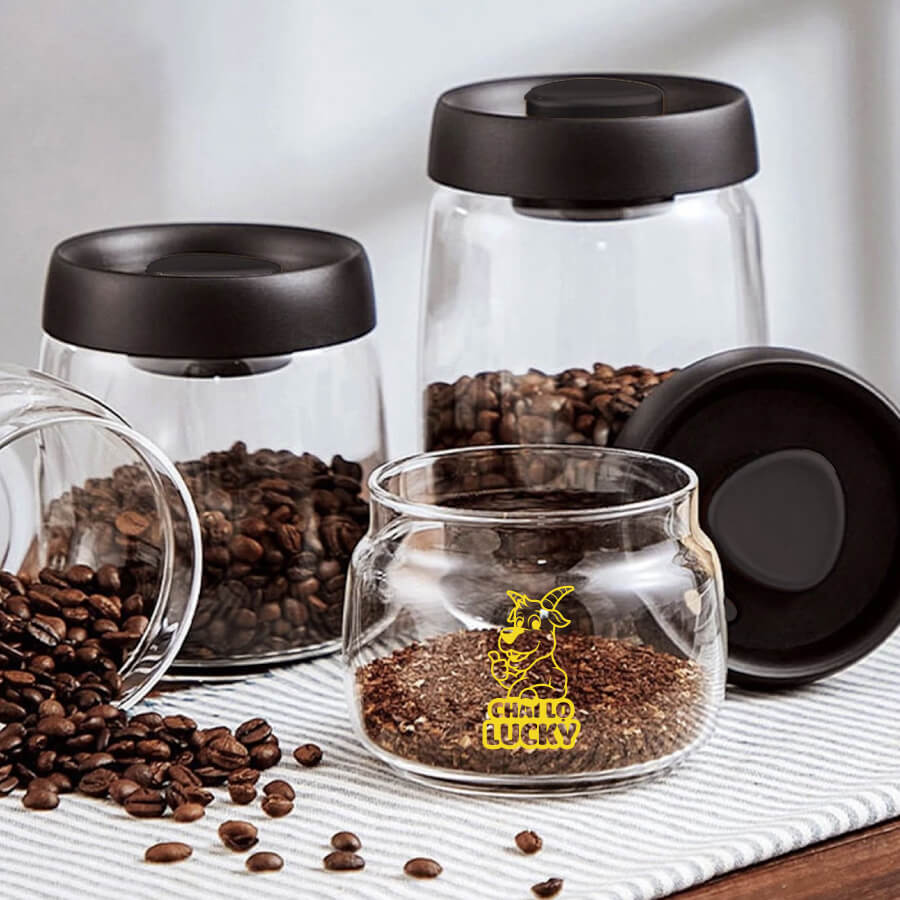 hũ thuỷ tinh đựng cà phê nắp hút chân không