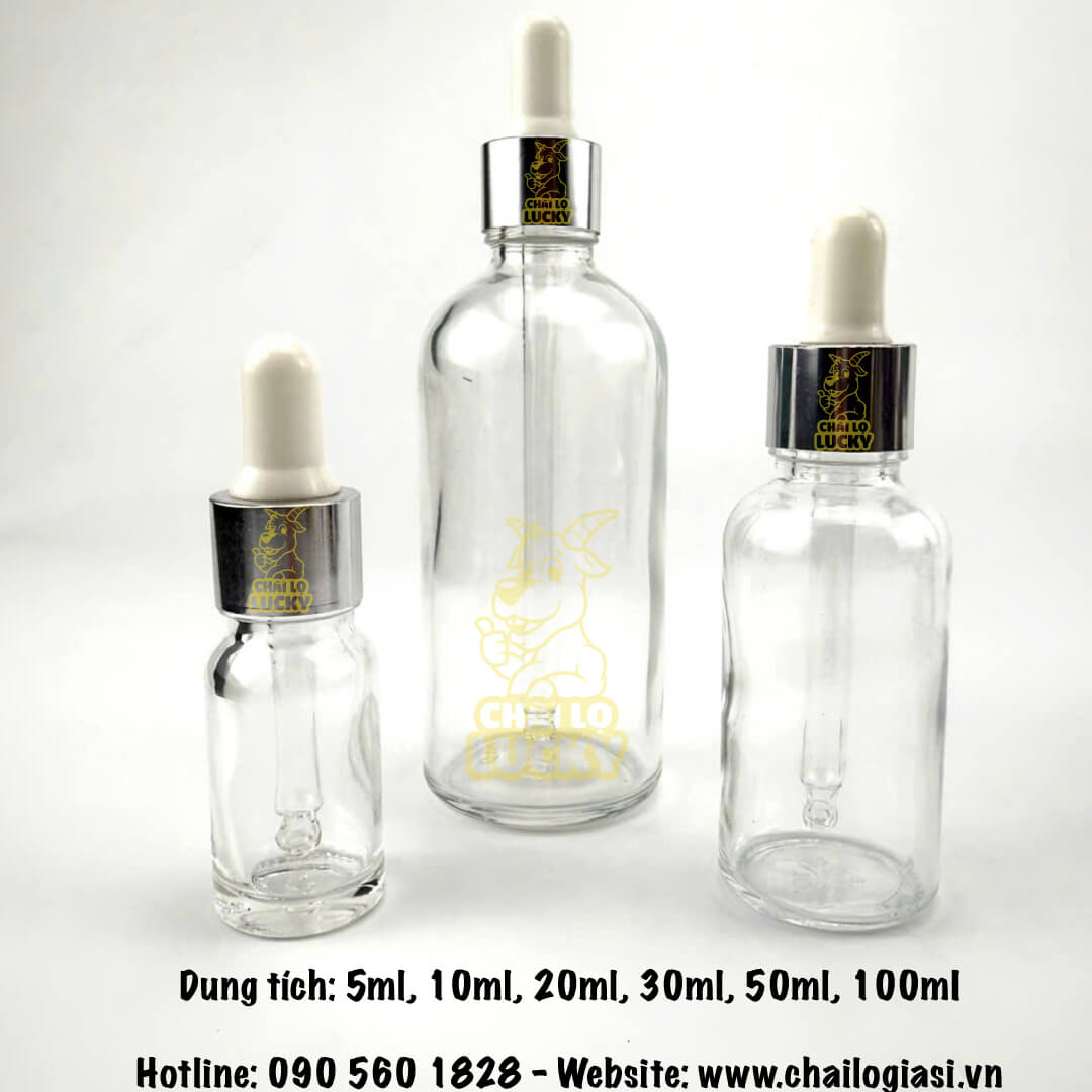 chai thuỷ tinh trong đựng tinh dầu khoen bạc 30ml 50ml 100ml