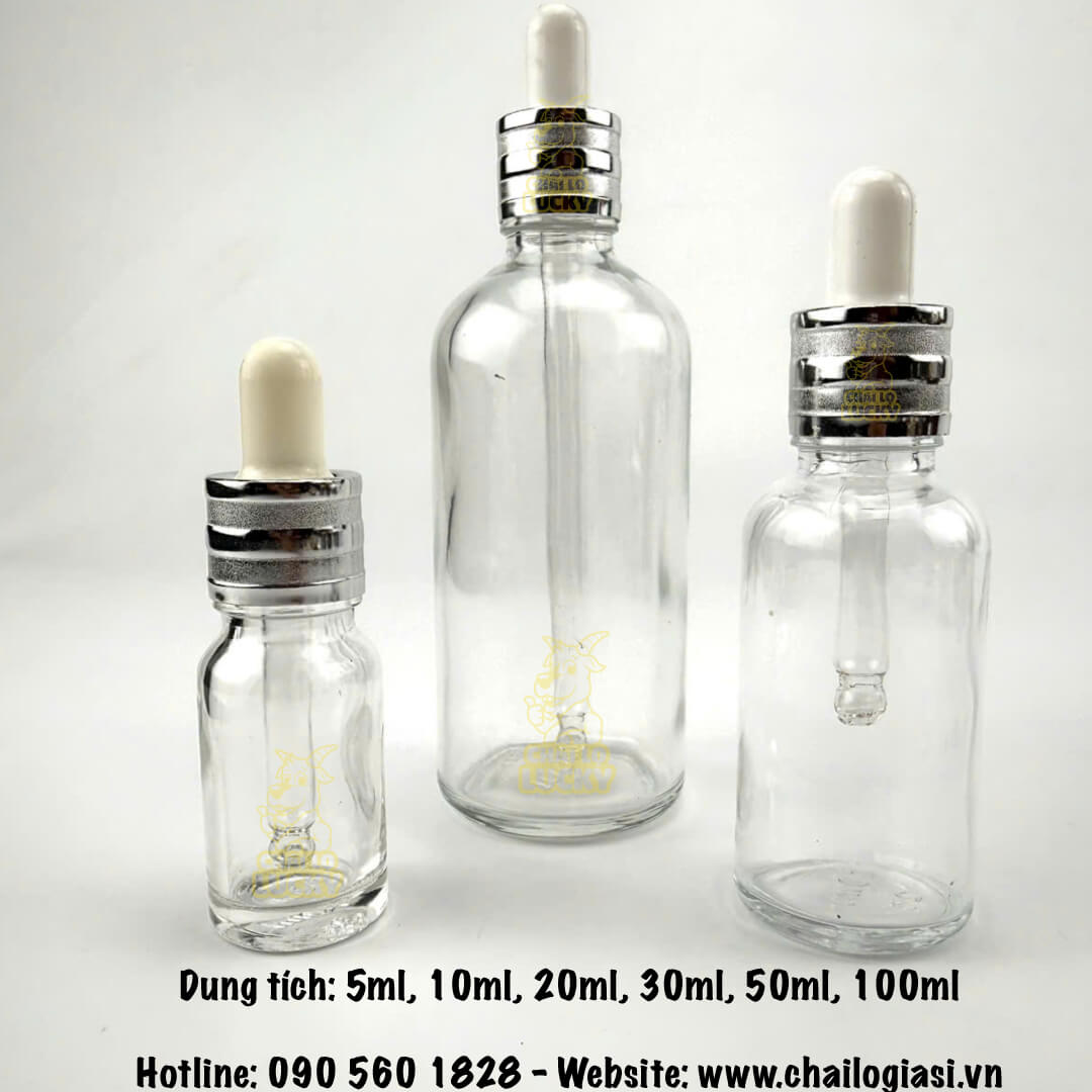 chai thuỷ tinh trong đựng tinh dầu khoen bạc sọc 5ml đến 100ml