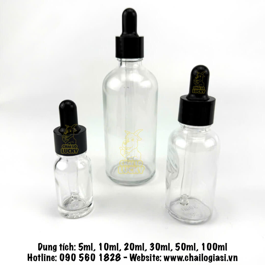 chai thuỷ tinh trong đựng tinh dầu khoen đen 30ml 50ml 100ml