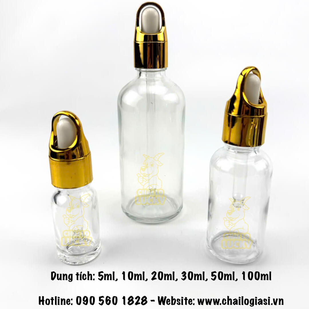 Chai Thuỷ Tinh Trắng Trong đựng tinh dầu khoen quai xách 30ml 50ml 100ml