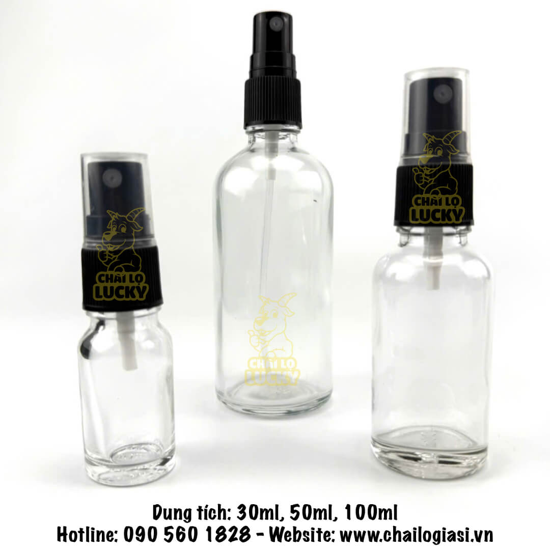 Chai Thuỷ Tinh Trắng Trong đựng tinh dầu xịt phun sương 30ml 50ml 100ml