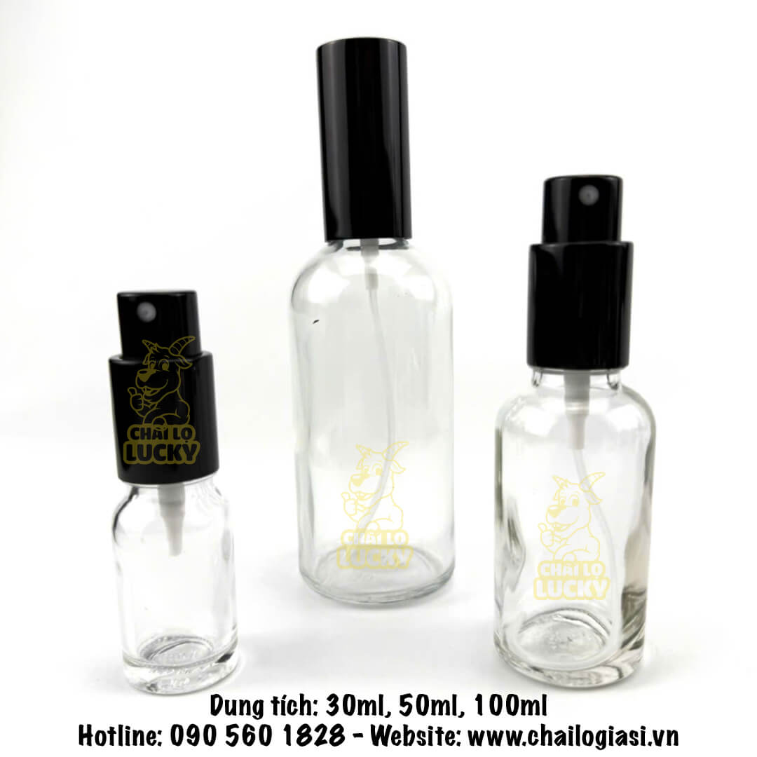 Chai Thuỷ Tinh Trắng Trong đựng tinh dầu xịt phun sương 30ml 50ml 100ml