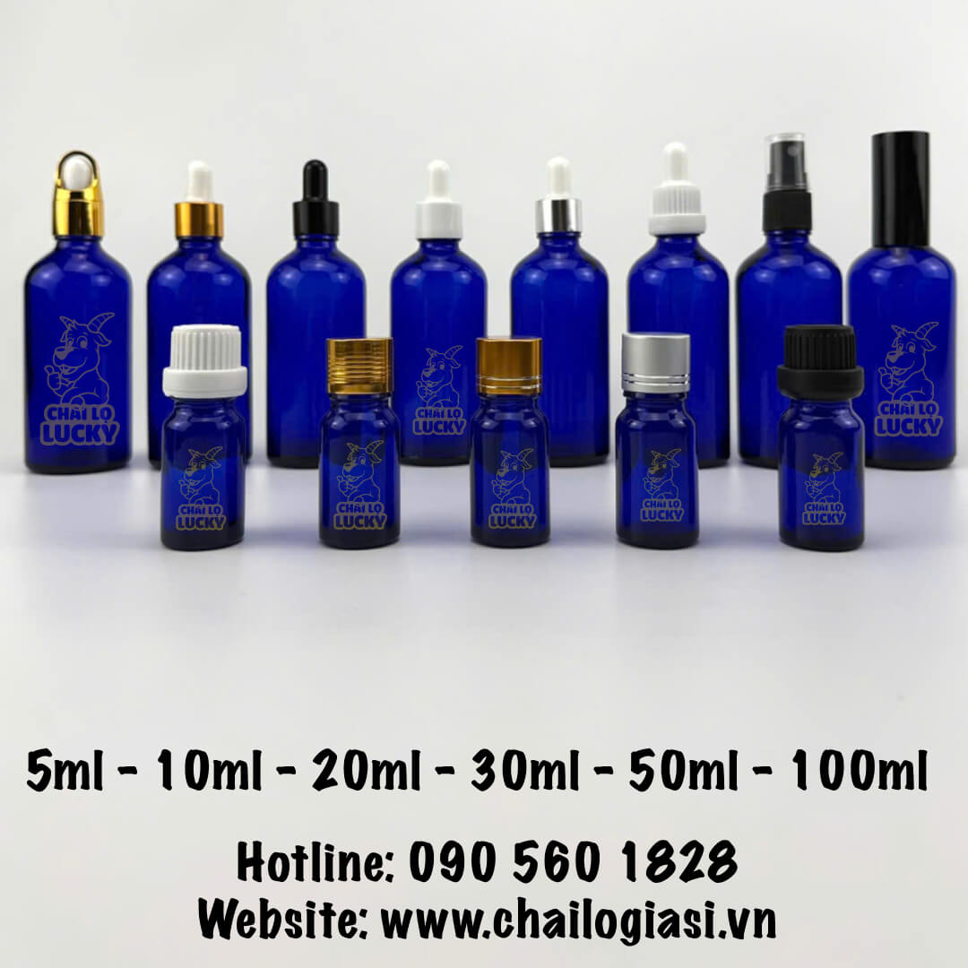 chai thuỷ tinh xanh dương đựng tinh dầu 5ml đến 100ml
